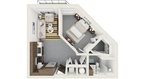 3d rendering of A3 Floor Plan at Hollywood Heights on the Boulevard Luxury apartments in Hollywood, FL