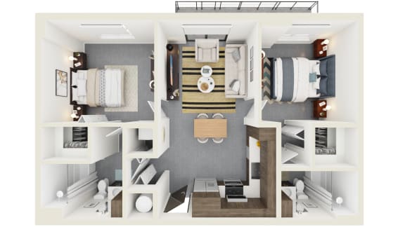 3d rendering of B2 Floor Plan at Hollywood Heights on the Boulevard Luxury apartments in Hollywood, FL