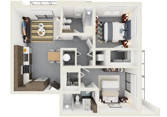 3d rendering of B4 Floor Plan at Hollywood Heights on the Boulevard Luxury apartments in Hollywood, FL