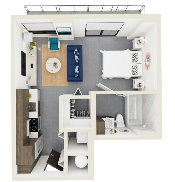 3d rendering of S1 Floor Plan at Hollywood Heights on the Boulevard Luxury apartments in Hollywood, FL