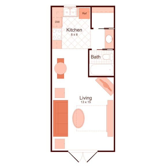 studio floor plan at magnolia apartments in Shreveport, Louisiana, LA