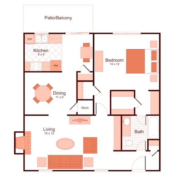1 bedroom, 1 bathroom cottage at magnolia apartments in Shreveport, Louisiana, LA