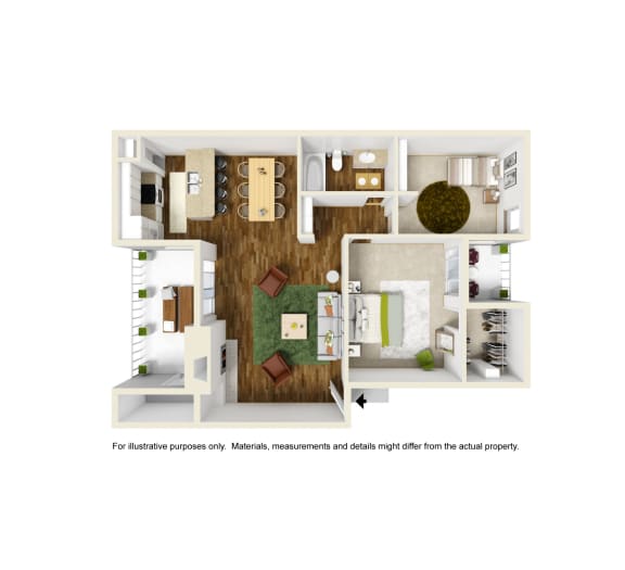 B1 3D plus floor plan of Montfort Crossing in Dallas, TX