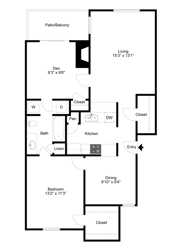 2D Rendering of A4 Floor Plan at Noel on the Parkway Apartments in Dallas, Texas, TX