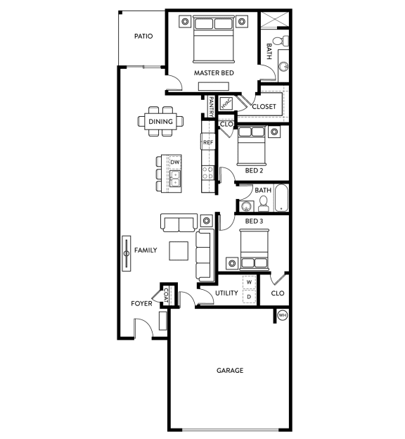 Oak - 3 Bedroom 2 Bath 1,386 Sq. Ft. Floor Plan at Beacon at Clinton Corners, Florida