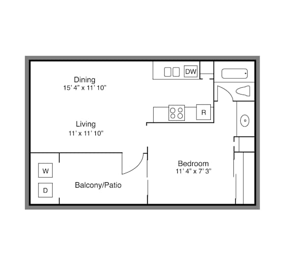 1 Bedroom floor plan A for Wind River Crossing in Austin, TX
