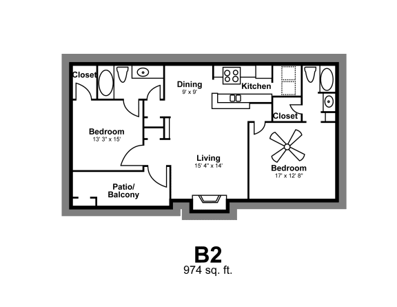Floor Plan B2 at Vista Crossing Apartments in San Antonio, TX