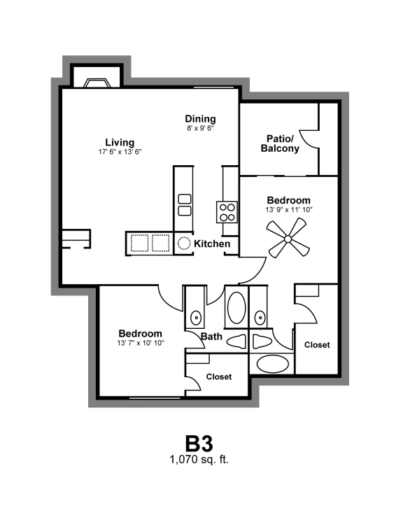 Floor Plan B3 at Vista Crossing Apartments in San Antonio, TX