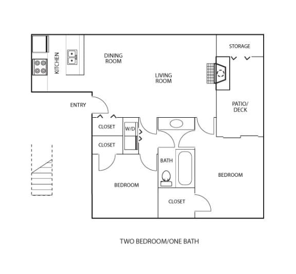 B1 floor plan, 2 bedroom and 1 bath, 890 square feet, at Preston Oaks apartments in Dallas, TX