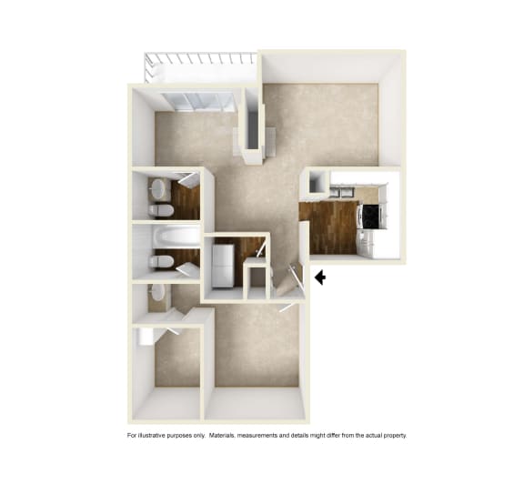 A3 3D floor plan of Preston Villas in Dallas, TX