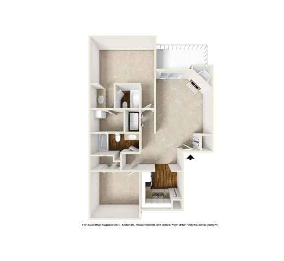 B1 3D floor plan of Preston Villas in Dallas, TX