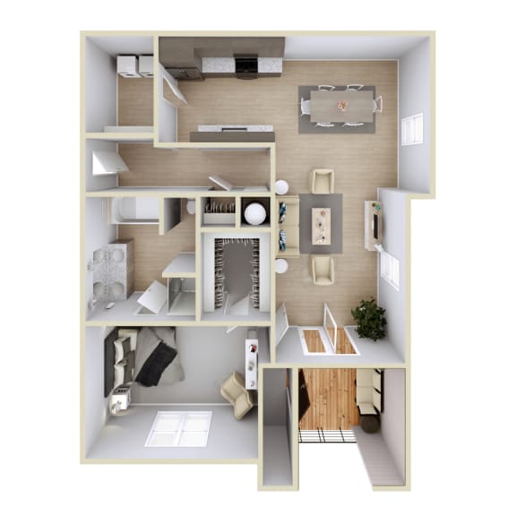 Parkside Grand Apartments 1-Bed 3D Floor Plan, Pensacola, FL