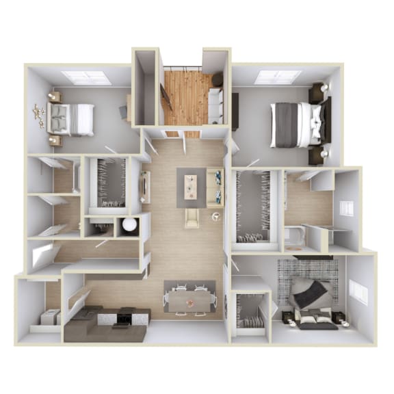 Parkside Grand Apartments 3-Bed 3D Floor Plan, Pensacola, FL