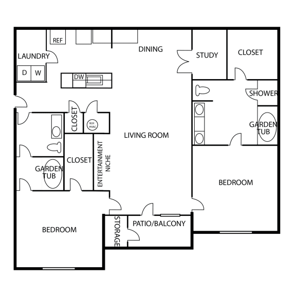 2 Bedroom Deluxe 2D Floorplan at Grand Reserve Pelham in Pelham, AL