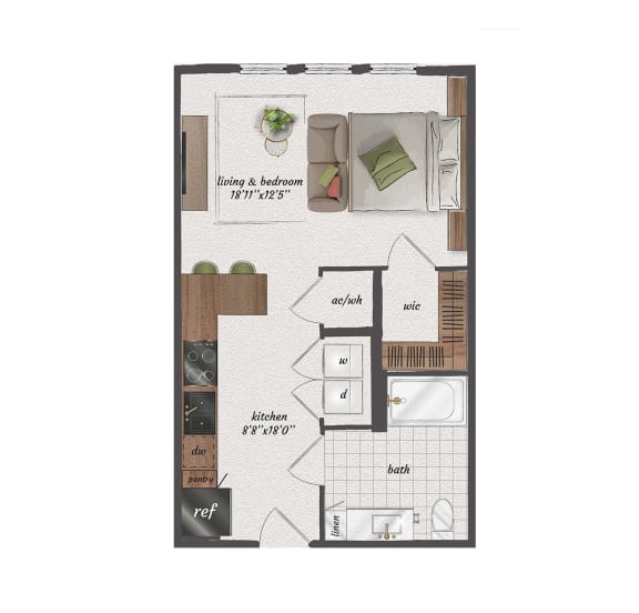 Studio, 1 Bathroom, 565 Square Feet - S2-ANSI A Floorplan at St. Elmo Apartments in Austin, TX