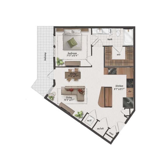 1 Bedroom, 1 Bathroom, 771 Square Feet - A4 Floorplan at St. Elmo Apartments in Austin, TX