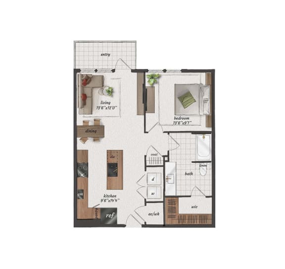 1 Bedroom, 1 Bathroom, 810 Square Feet - A5-LW Floorplan at St. Elmo Apartments in Austin, TX