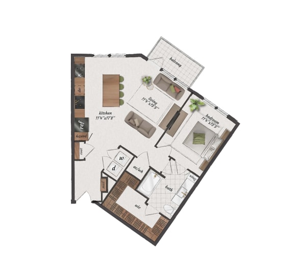 1 Bedroom, 1 Bathroom, 869 Square Feet - A6 Floorplan at St. Elmo Apartments in Austin, TX
