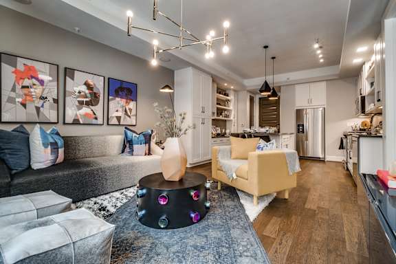 Living Room Come Kitchen View at The Hamilton, Dallas, Texas