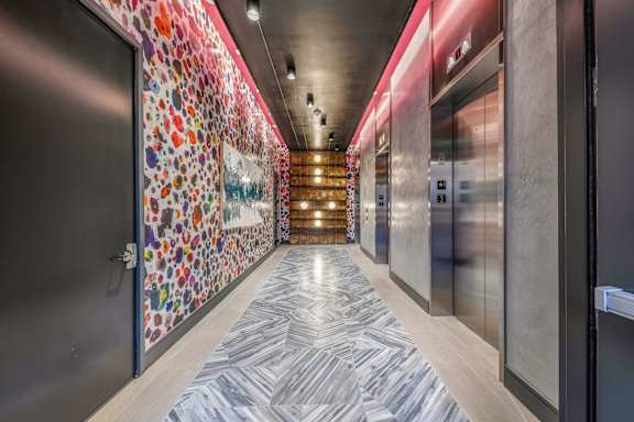 Elevator Hallway at The Hamilton at The Epic in Deep Ellum, Dallas, Texas, TX