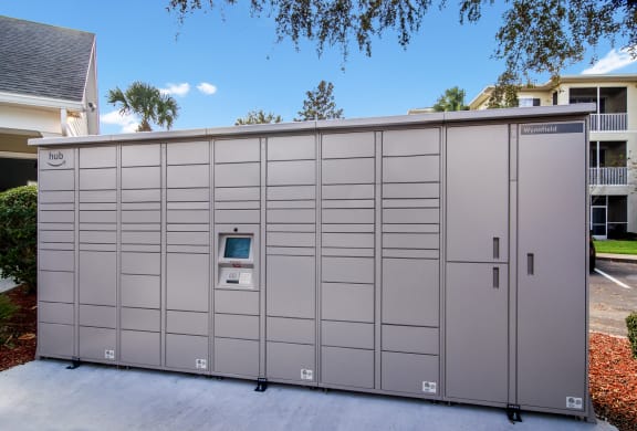Amazon hub lockers for packages in Wynnfield Lakes apartments in Jacksonville, FL