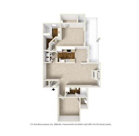 Floor Plan B2 1186 sq ft 2 bed 2 bath at Jefferson Creek in Irving TX