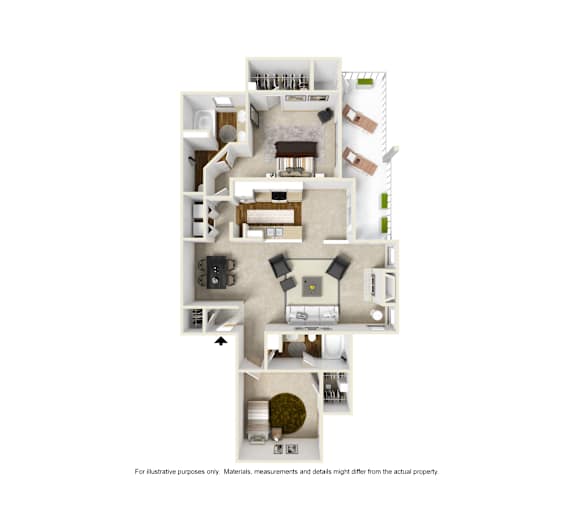 Floor Plan B2 1186 sq ft 2 bed 2 bath at Jefferson Creek in Irving TX