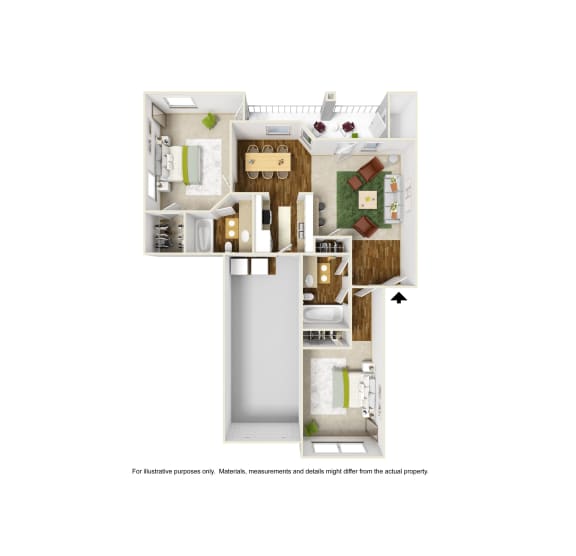 B2 3D floor plan 2 of La Costa Apartment in Plano, TX