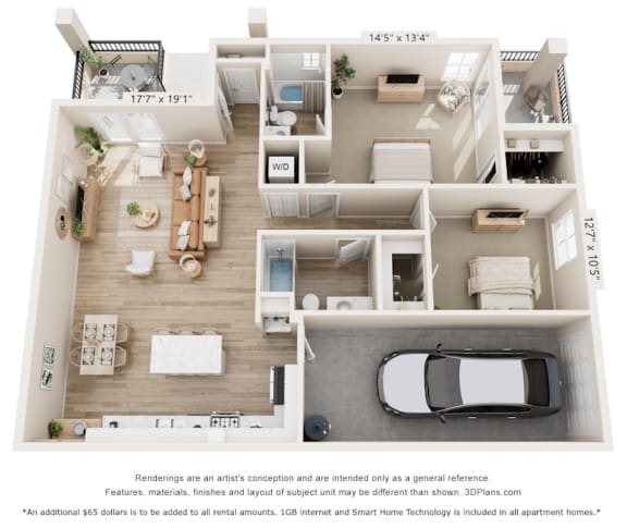 a 1 bedroom floorplan is shown in this image