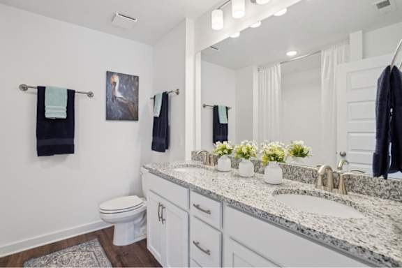 A bathroom with a toilet, sink, and a mirror.