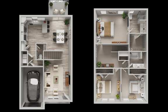 A floor plan of a two-bedroom apartment with a living room, kitchen, and bathroom.