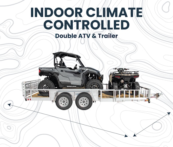 A graphic for an indoor climate controlled double ATV and trailer.