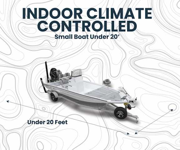 A small boat under 20 feet is depicted as being indoor climate controlled.