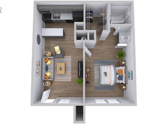 Floor Plan  One bed one bathroom floorplan at Skyline at Barton Creek Apartments, Texas