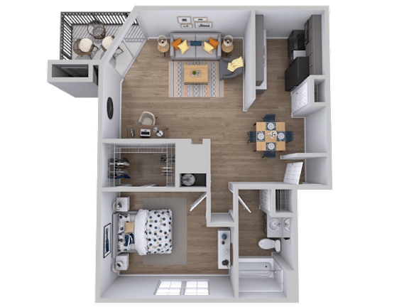 Floor Plan  1 bedroom one bathroom floorplan with balcony at Skyline at Barton Creek Apartments, Texas, 78758
