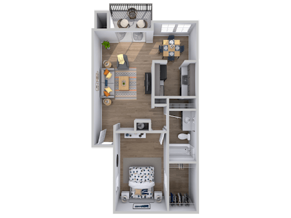 Floor Plan  1 bed one bath floorplan with balcony at Skyline at Barton Creek Apartments, Austin, TX 78758