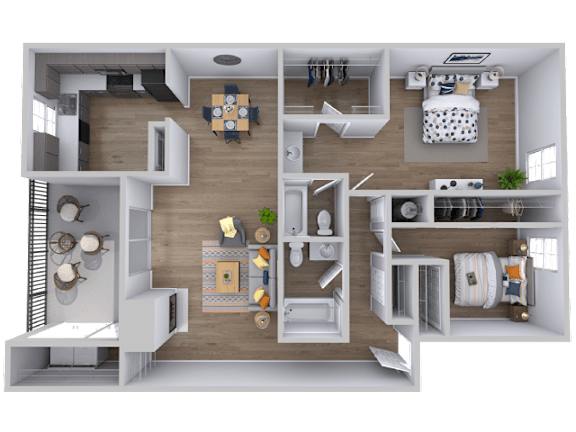 Floor Plan  2 bed 2 bathroom floorplan at Skyline at Barton Creek Apartments, Texas, 78758