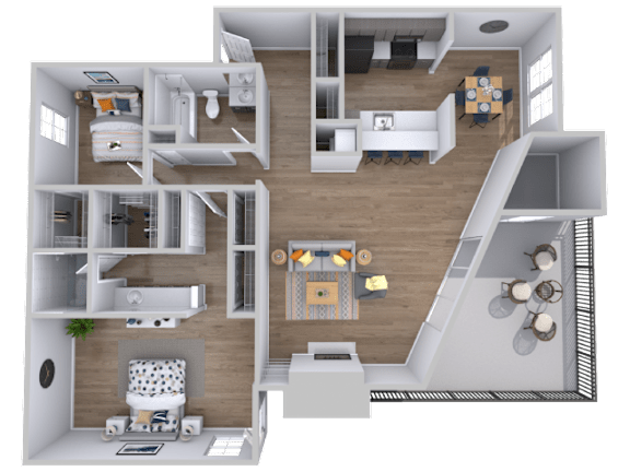 Floor Plan  2 bedroom 2 bathroom floorplan with balcony at Skyline at Barton Creek Apartments, Austin, TX 78758