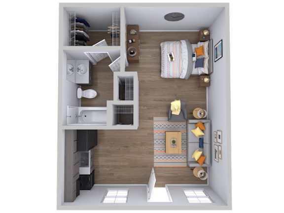 Floor Plan  Studio floorplan with walk-in closet at Skyline at Barton Creek Apartments, Austin, TX