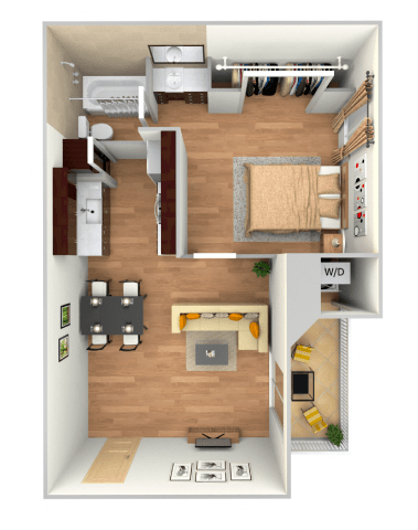 One bedroom 1 bath floorplan with balcony at Twenty 15 Apartments, Austin, TX