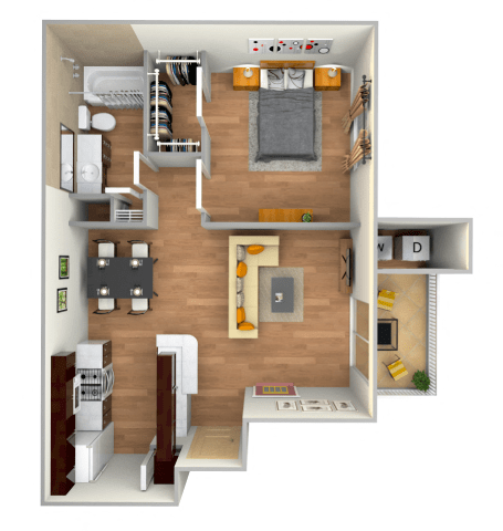 1 bed one bathroom floorplan at Twenty 15 Apartments, Austin, 78758