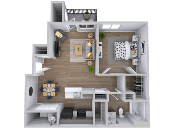 One bed one bath floorplan with walk-in closet at Radius at the Domain Apartments, Texas, 78758