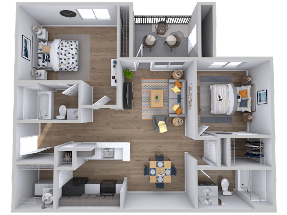 Two bedroom two bathroom floorplan at Radius at the Domain Apartments, Austin, 78758