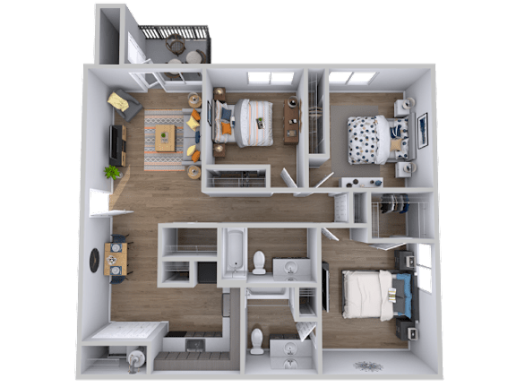 Three bedroom 2 bath floorplan at Radius at the Domain Apartments, Austin