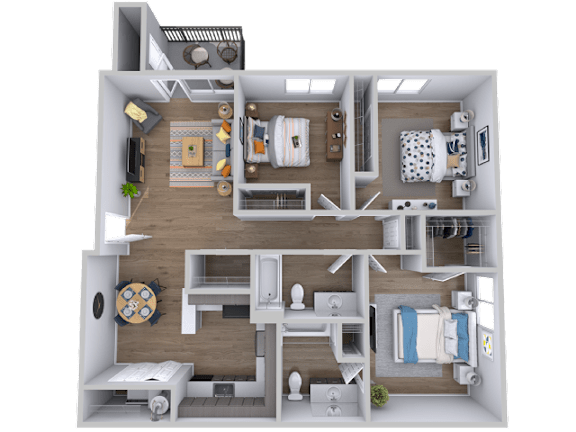 Three bed two bathroom floorplan at Radius at the Domain Apartments, Texas