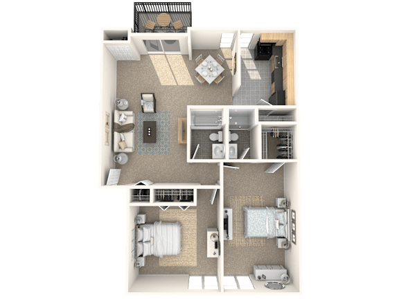 A floor plan of a house with a kitchen, living room, dining room, and bathroom.