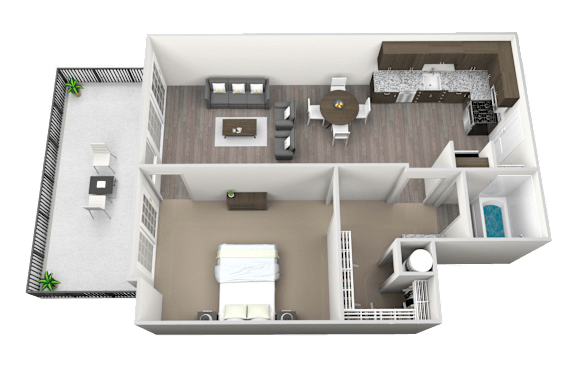 Floor Plan  A 3D rendered image of a house layout.