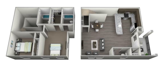 a floor plan of two bedrooms with a bathroom and a living room