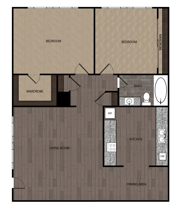 the floor plan of one bedroom apartment with terrace