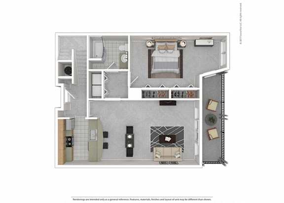 A floor plan of a house with a kitchen, living room, and two bedrooms.